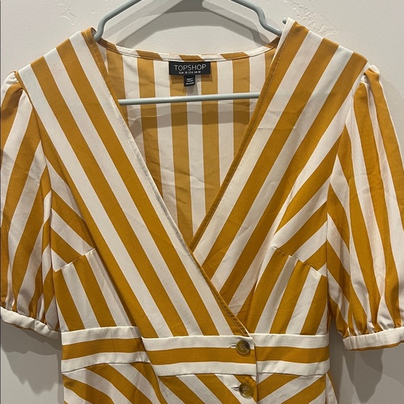 Topshop Asymmetrical mustard yellow and White Striped Dress - Picture 3 of 5